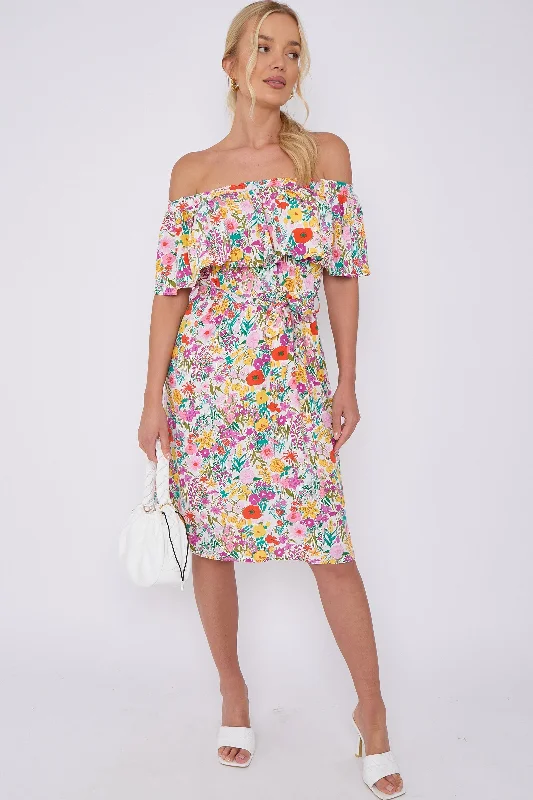 Animal print mini dresses for a bold statementLOVE SUNSHINE White Floral Print Bardot Mini Dress