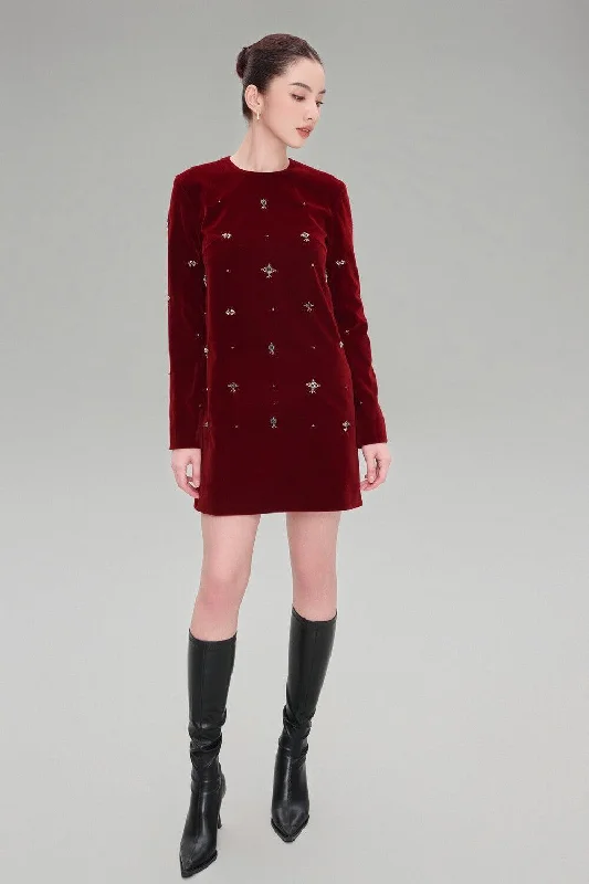 Mini dresses with wrap - around stylesMalia Straight Round Neck Velvet Mini Dress