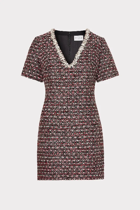 Mini dresses with embroidered details for a unique touchNyah Tweed Crystal Embellished Mini Dress Mini dresses with embroidered details for a unique touchNyah Tweed Crystal Embellished Mini Dress