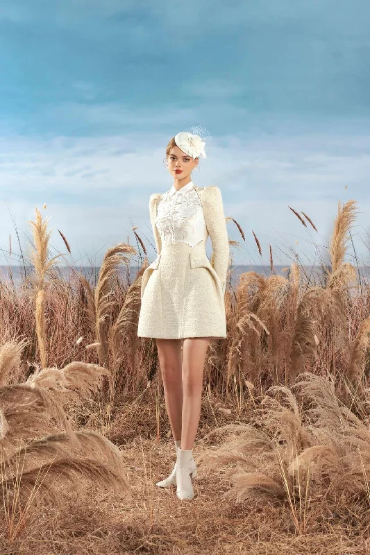 Cotton mini dresses for a comfortable everyday optionPinter A-line Wings Collar Tweed Mini Dress Cotton mini dresses for a comfortable everyday optionPinter A-line Wings Collar Tweed Mini Dress