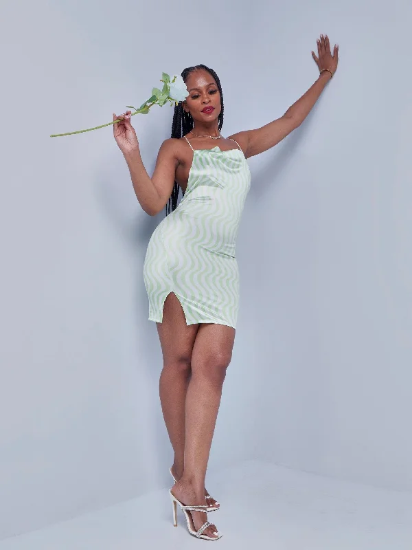Mini dresses with side slits for a sexy appealCowl Low Back With Slit Slight A-Line Dress - Eden Green Swirl Mini dresses with side slits for a sexy appealCowl Low Back With Slit Slight A-Line Dress - Eden Green Swirl