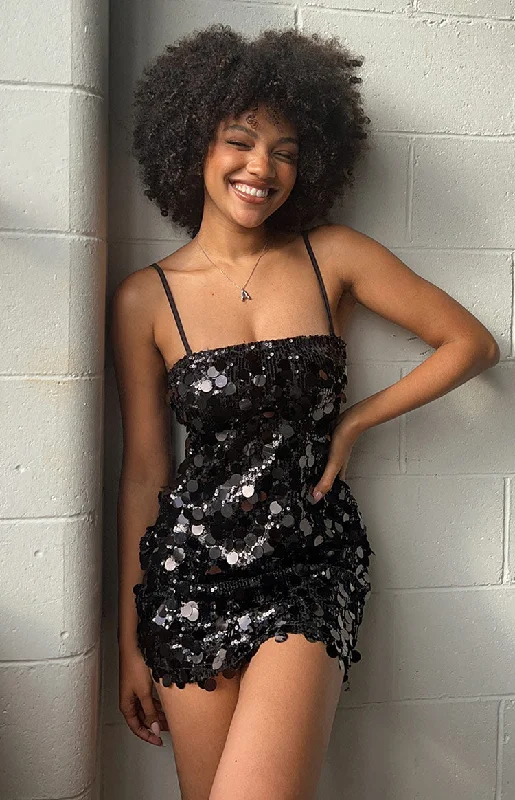 Printed mini dresses for a casual day outRadiant Black Sparkle Mini Dress