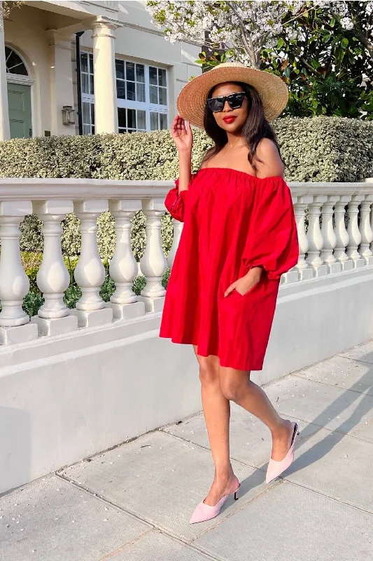 Sequined mini dresses for New Year's EveSETSOFRAN London Red Off Shoulder Dress