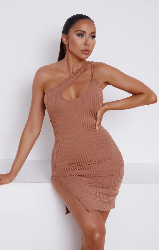 Mini dresses with empire waists for a flattering fitTaupe Ribbed One Shoulder Cut Out Bodycon Mini Dress - Lucia Mini dresses with empire waists for a flattering fitTaupe Ribbed One Shoulder Cut Out Bodycon Mini Dress - Lucia
