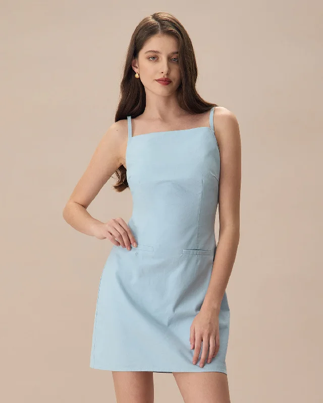 Mini dresses with empire waists for a flattering fitThe Blue Square Neck Linen Slip Mini Dress Mini dresses with empire waists for a flattering fitThe Blue Square Neck Linen Slip Mini Dress