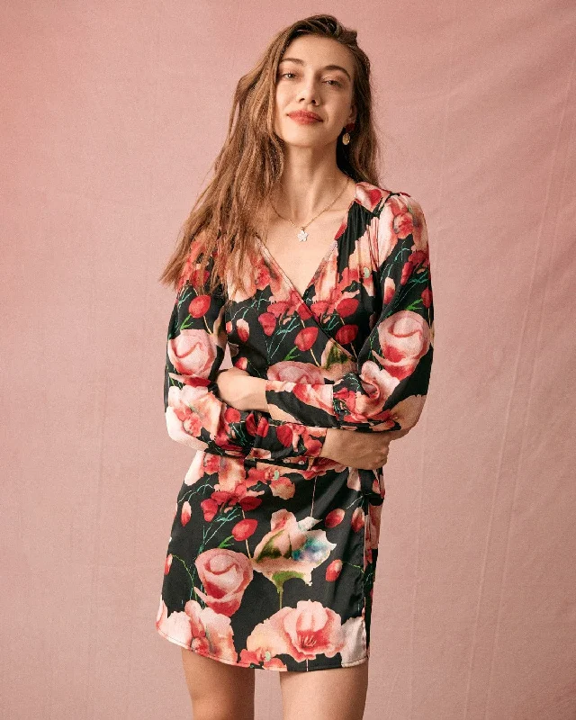 Mini dresses with pleated skirts for a classic lookThe V Neck Long Sleeve Floral Wrap Mini Dress Mini dresses with pleated skirts for a classic lookThe V Neck Long Sleeve Floral Wrap Mini Dress