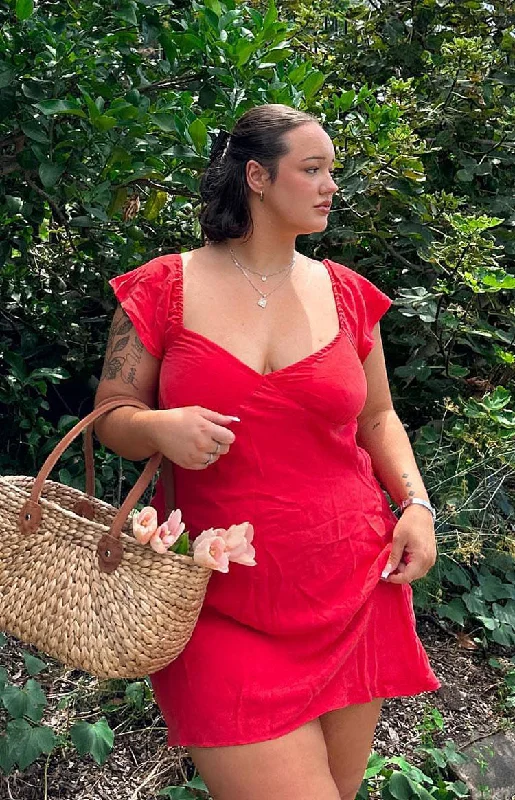 Strapless mini dresses for a beach vacationWaves Red Mini Dress