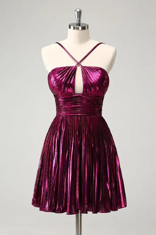 Cocktail dresses with a tassel - adorned belt and a sheath stylePurple A Line Halter Pleated Short Homecoming Dress With Hollow Out Cocktail dresses with a tassel - adorned belt and a sheath stylePurple A Line Halter Pleated Short Homecoming Dress With Hollow Out