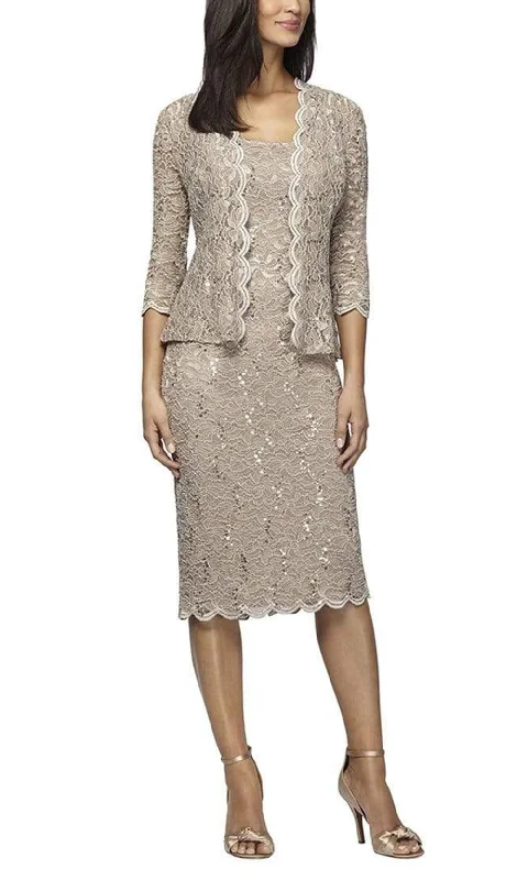 Bow - backed wedding guest dresses in silk for a luxurious feelAlex Evenings - 212264 Two-Piece Scallop Lace Jacket Dress Bow - backed wedding guest dresses in silk for a luxurious feelAlex Evenings - 212264 Two-Piece Scallop Lace Jacket Dress