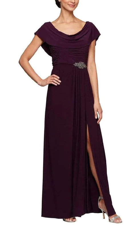 Wedding guest dresses with cold - shoulder designs and solid colorsAlex Evenings - 82351491 Cowl Brooch Accented Matte Jersey Dress Wedding guest dresses with cold - shoulder designs and solid colorsAlex Evenings - 82351491 Cowl Brooch Accented Matte Jersey Dress