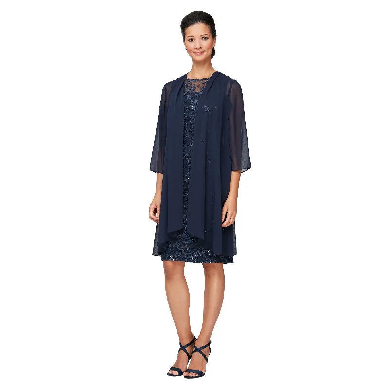 Ruffled - sleeve wedding guest dresses in light blue for a spring weddingAlex Evenings AE81171013 Short Cocktail Jacket Dress Ruffled - sleeve wedding guest dresses in light blue for a spring weddingAlex Evenings AE81171013 Short Cocktail Jacket Dress