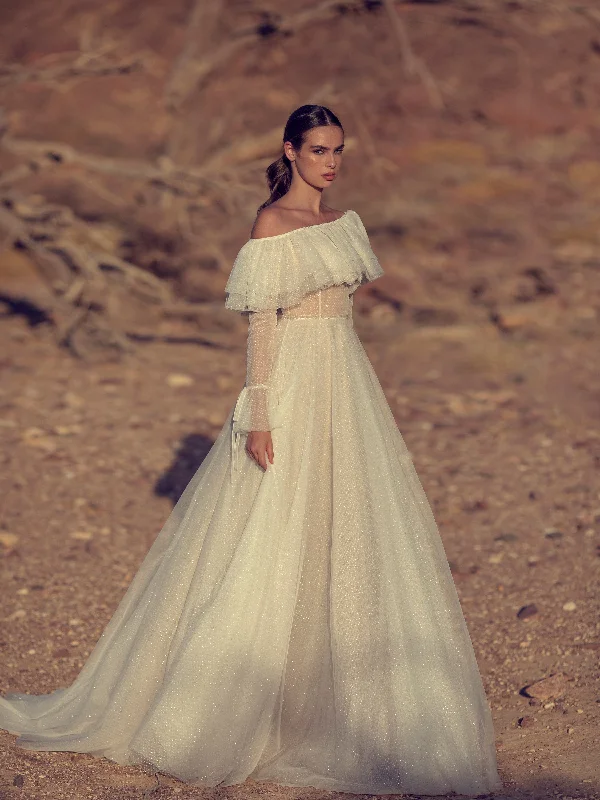 One - shoulder wedding dresses with a flowing sleeveBall Gown Wedding Dress With Asymmetrical Neckline One - shoulder wedding dresses with a flowing sleeveBall Gown Wedding Dress With Asymmetrical Neckline