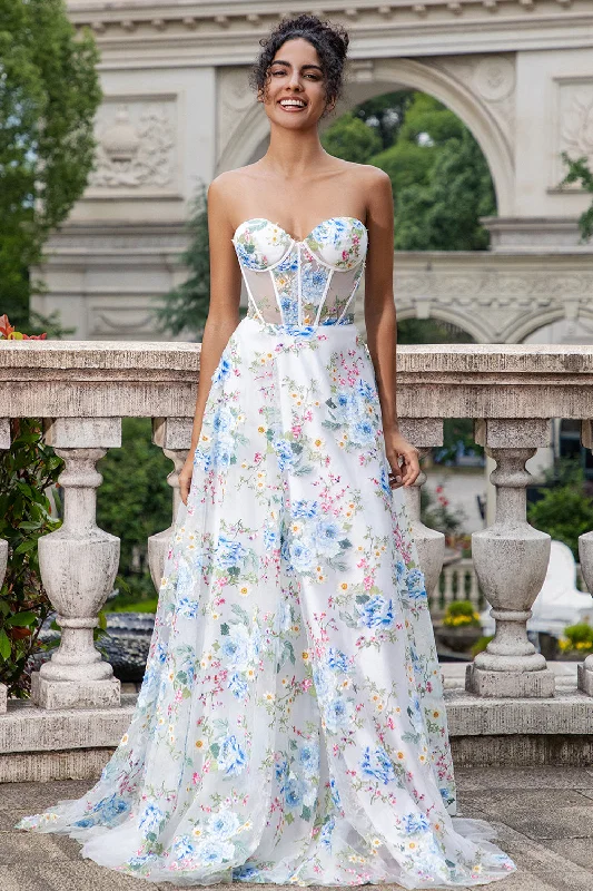 Mini cocktail dresses with a ruffled hem and a solid colorWhite Blue Flower A Line Sweetheart Corset Long Prom Dress with Slit Mini cocktail dresses with a ruffled hem and a solid colorWhite Blue Flower A Line Sweetheart Corset Long Prom Dress with Slit