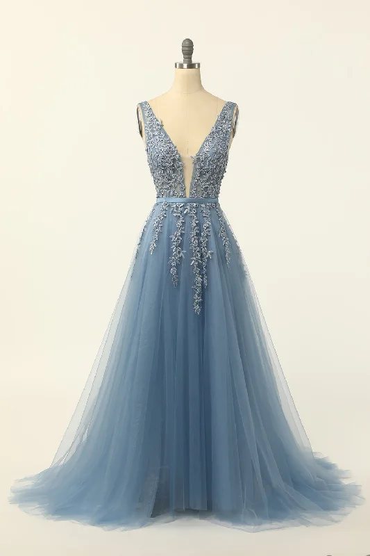 Plaid cocktail dresses with a flared skirt for a classic feelBlue Tulle Prom Dress with Appliques Plaid cocktail dresses with a flared skirt for a classic feelBlue Tulle Prom Dress with Appliques