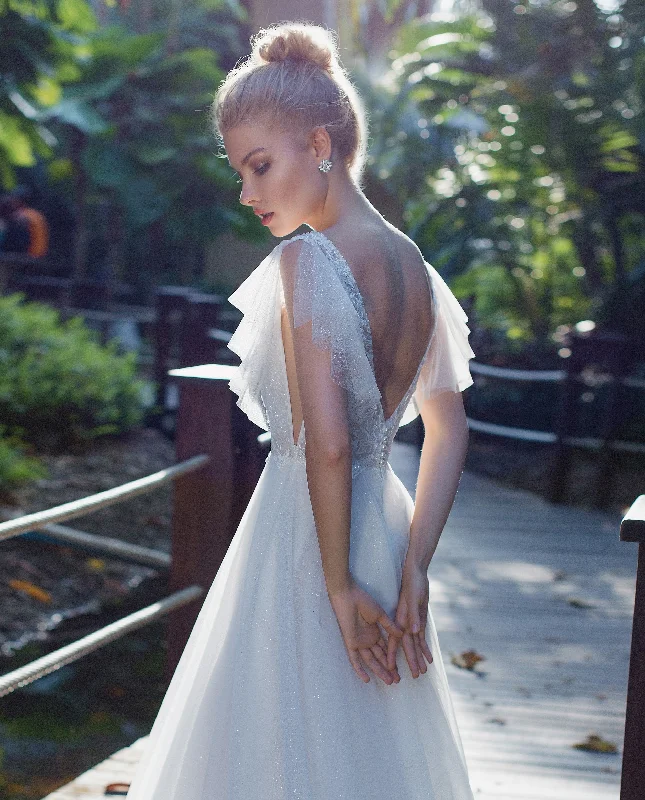 V - neck organza wedding dresses for a romantic touchButterfly Sleeves A-Line Wedding Dress V - neck organza wedding dresses for a romantic touchButterfly Sleeves A-Line Wedding Dress