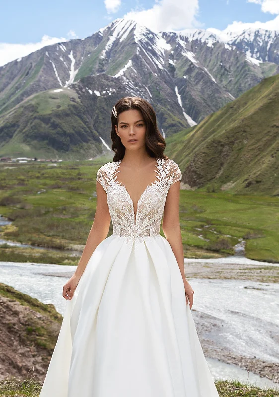 Princess - style wedding dresses with a full skirt​Cape Sleeves A-Line Mikado Wedding Dress