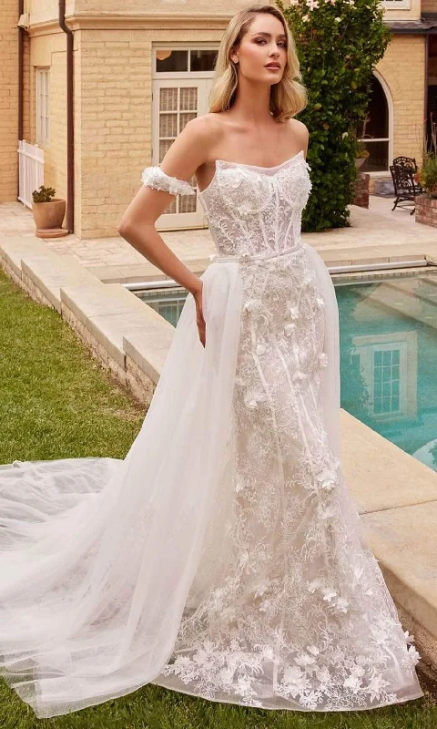 One - shoulder wedding guest dresses with beaded detailsCinderella Divine CD861W - Strapless Bridal Gown with Lace Applique Embellishments One - shoulder wedding guest dresses with beaded detailsCinderella Divine CD861W - Strapless Bridal Gown with Lace Applique Embellishments
