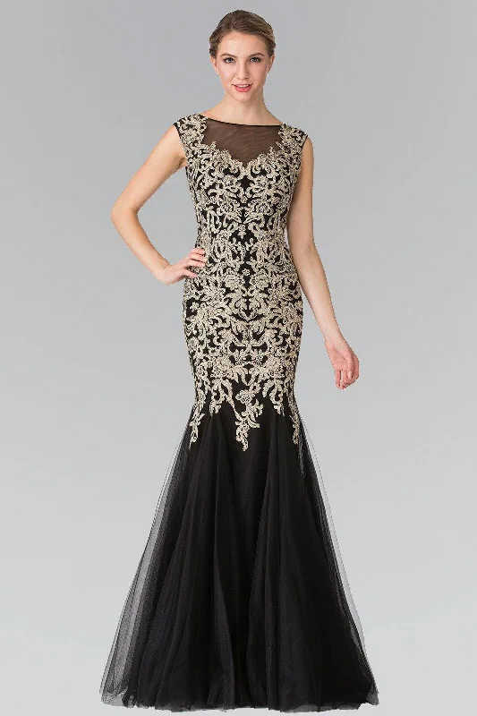 Bodycon dress with a bow accent​Full Embroidered Jersey Long Prom Dress