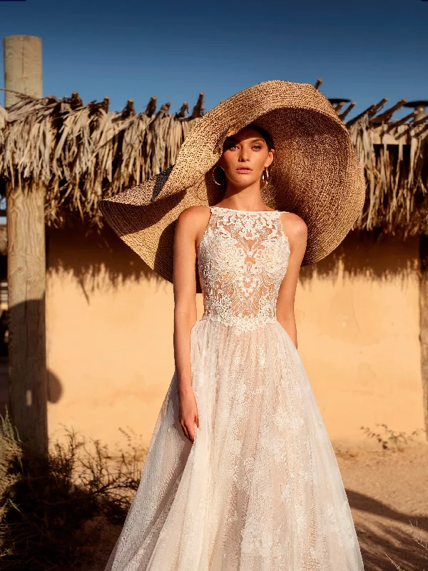 Illusion - neck wedding dresses with delicate laceHigh Neck A-Line Sleveless Wedding Dress Illusion - neck wedding dresses with delicate laceHigh Neck A-Line Sleveless Wedding Dress