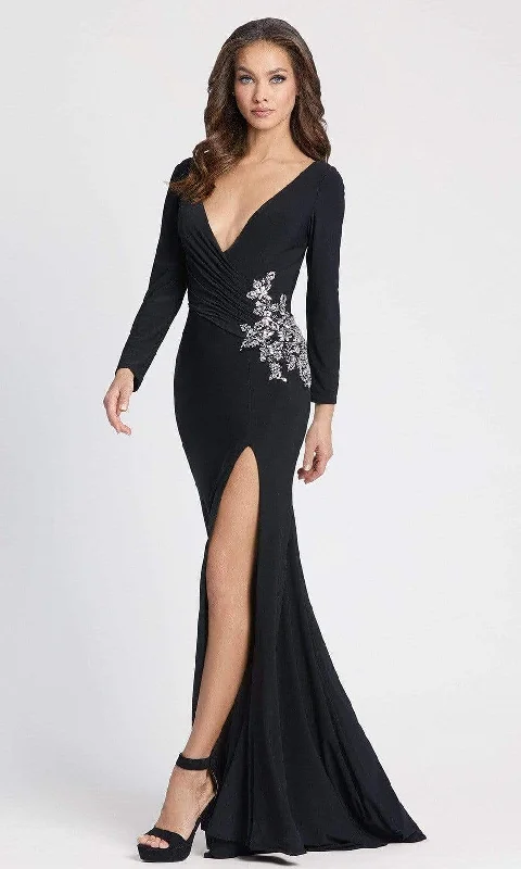 Sheath - style wedding guest dresses with lace overlaysIeena Duggal - 41016 Long Sleeve Beaded High Slit Dress Sheath - style wedding guest dresses with lace overlaysIeena Duggal - 41016 Long Sleeve Beaded High Slit Dress