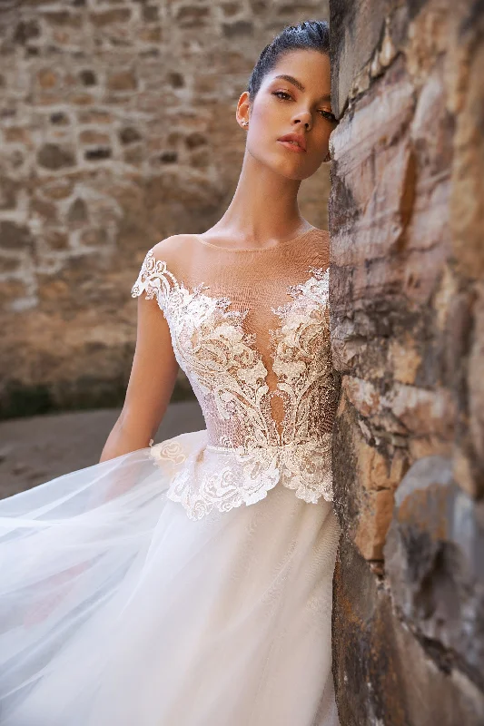 Backless wedding dresses with lace - up detailsIllusion Neckline A-Line Wedding Dress Backless wedding dresses with lace - up detailsIllusion Neckline A-Line Wedding Dress