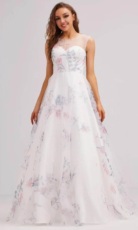 Wedding guest dresses with puff sleeves and knee - length hemsJ'Adore Dresses J23022 - Illusion Sleeveless Prom Gown