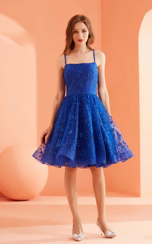 Mini cocktail dresses with a cold - shoulder ruffled sleeveJadore J22088 Dress