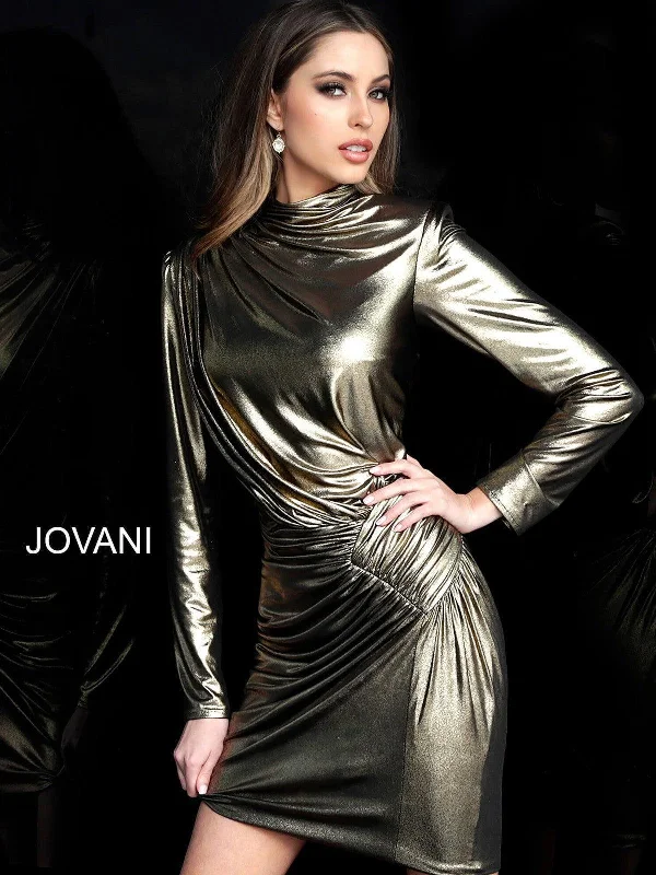 Geometric - printed cocktail dresses with a long - sleeve optionJovani M1702 Long Sleeve Metallic Short Dress Geometric - printed cocktail dresses with a long - sleeve optionJovani M1702 Long Sleeve Metallic Short Dress
