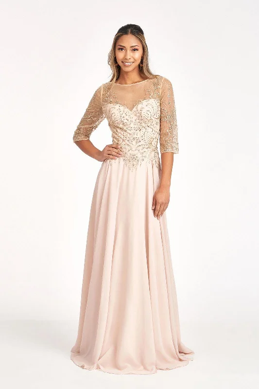 Lace - trimmed wedding guest dresses in blush pinkLong Chiffon Mother of the Bride Formal Dress Lace - trimmed wedding guest dresses in blush pinkLong Chiffon Mother of the Bride Formal Dress