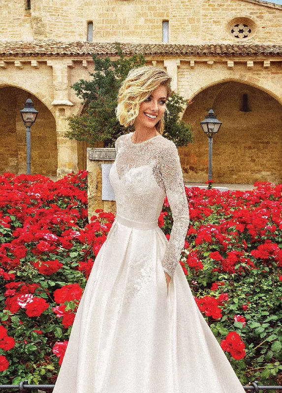 Tea - length wedding dresses with a vintage charm​Long Sleeve A-Line Mikado Wedding Dress