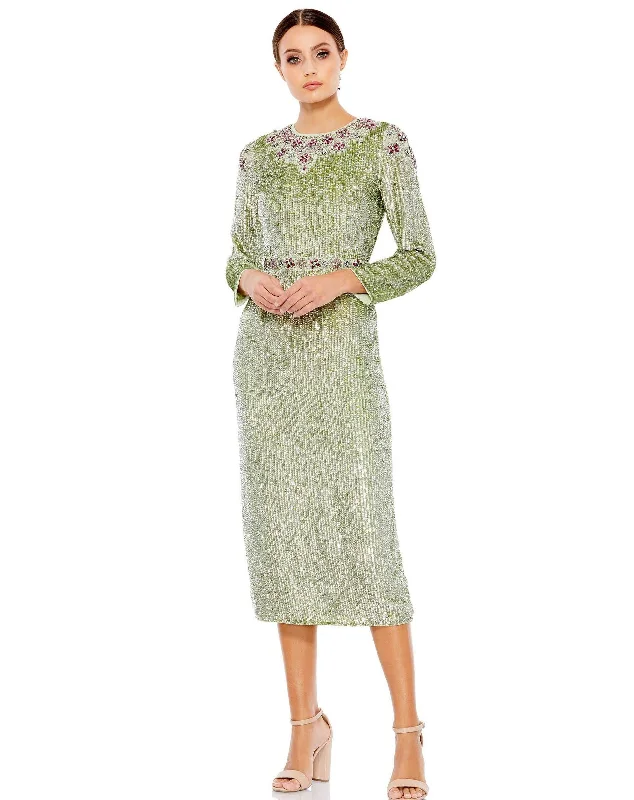Maternity bodycon dress for expecting mothersMac Duggal 93568 Long Sleeve Floral Beaded Tea Length Dress Maternity bodycon dress for expecting mothersMac Duggal 93568 Long Sleeve Floral Beaded Tea Length Dress