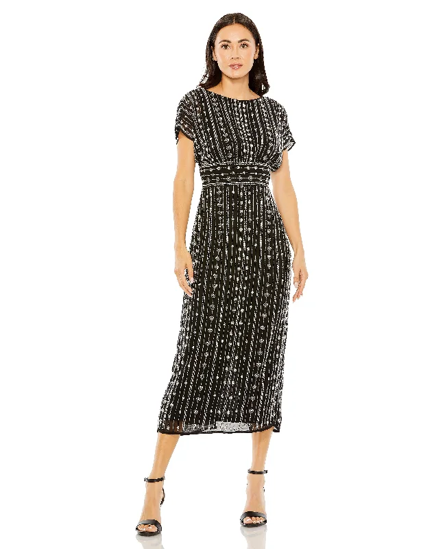Cocktail dresses with a floral print and a peplum waistMac Duggal 93649 Formal Cap Sleeve Midi Length Dress Cocktail dresses with a floral print and a peplum waistMac Duggal 93649 Formal Cap Sleeve Midi Length Dress
