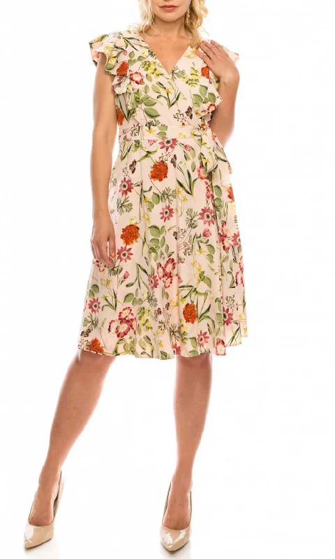 Mini cocktail dresses with a pleated bodice and a spaghetti - strap backMaggy London - GSP13M Flutter Sleeve Floral Print A-Line Dress Mini cocktail dresses with a pleated bodice and a spaghetti - strap backMaggy London - GSP13M Flutter Sleeve Floral Print A-Line Dress