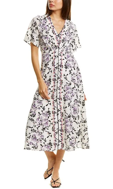 Mini cocktail dresses with a glittery finish for a party - ready styleMaison Tara - 91062M Floral Print Buttoned A-Line Dress Mini cocktail dresses with a glittery finish for a party - ready styleMaison Tara - 91062M Floral Print Buttoned A-Line Dress