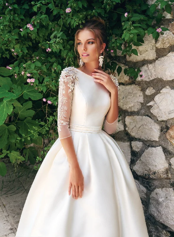 A - line chiffon wedding dresses for a classic lookMinimalist Exquisite Wedding Dress with Beaded Shoulders A - line chiffon wedding dresses for a classic lookMinimalist Exquisite Wedding Dress with Beaded Shoulders