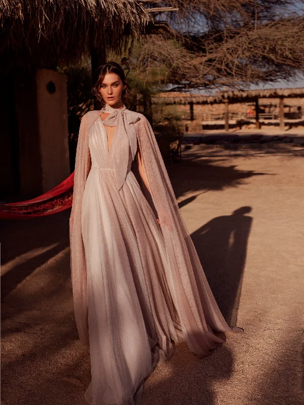 Wedding dresses with a lace - trimmed veil attachmentMinimalist Sleeveless Gown with Cape Wedding dresses with a lace - trimmed veil attachmentMinimalist Sleeveless Gown with Cape