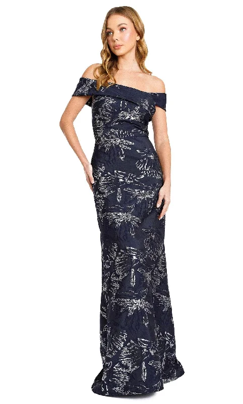 Wedding guest dresses with abstract prints and long trainsNicole Bakti 7176 - Metallic Printed Evening Dress