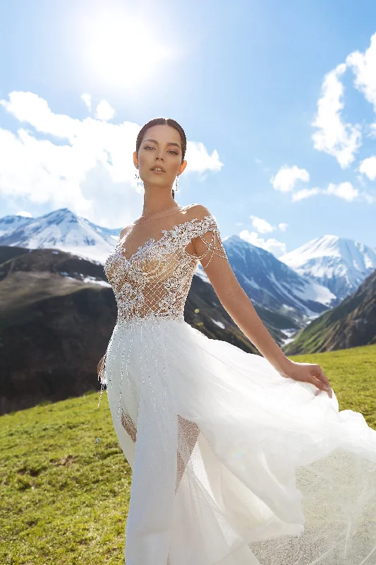 Cathedral train wedding dresses for a grand entranceOff-Shoulder A-Line Sexy Wedding Dress Cathedral train wedding dresses for a grand entranceOff-Shoulder A-Line Sexy Wedding Dress
