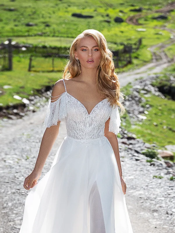 Square - neck wedding dresses with a demure look​Off-Shoulder A-Line Wedding Gown