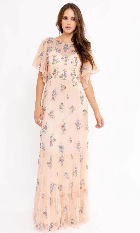 Plaid wedding guest dresses in muted colors for a fall weddingPrimavera Couture 13108 - Soft-Looking Floral Long Dress