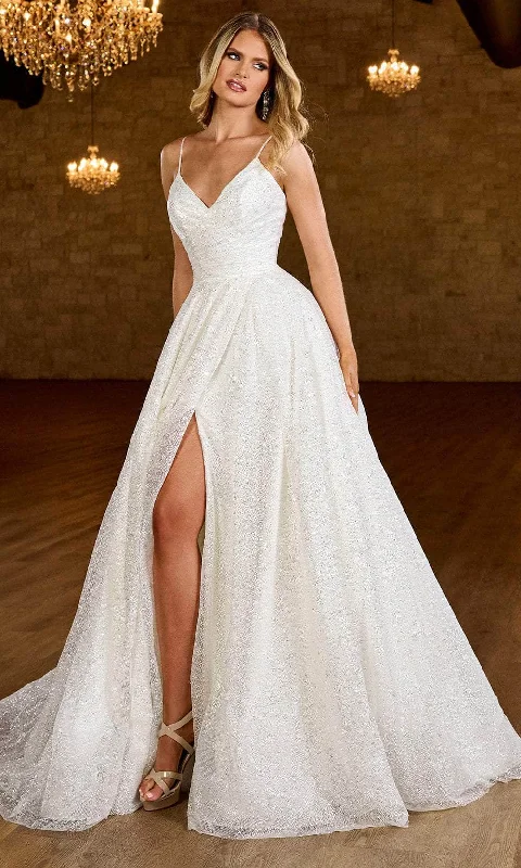 Satin wedding guest dresses with side slits for a sexy touchRachel Allan Bridal RB3200 - Surplice V-Neck Glitter Bridal Gown Satin wedding guest dresses with side slits for a sexy touchRachel Allan Bridal RB3200 - Surplice V-Neck Glitter Bridal Gown