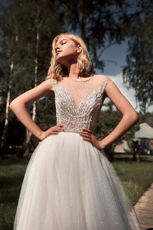 One - shoulder wedding dresses with a flowing sleeveRomantic Princess Wedding Dress with Angelic Wings One - shoulder wedding dresses with a flowing sleeveRomantic Princess Wedding Dress with Angelic Wings