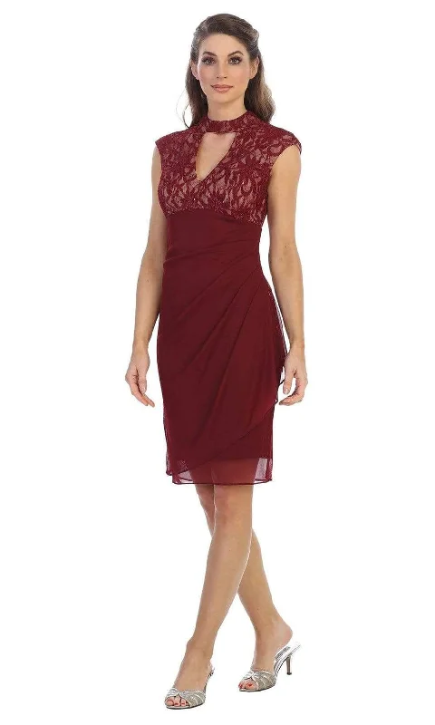 Wedding guest dresses with tassel - adorned belts and A - line skirtsShail K - 1097 Cutout Bodice Draped Sheath Dress Wedding guest dresses with tassel - adorned belts and A - line skirtsShail K - 1097 Cutout Bodice Draped Sheath Dress