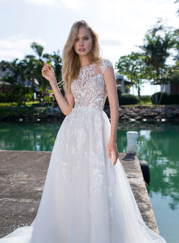 Empire waist wedding dresses with beaded bodices​Sleeveless High Neck A-Line Wedding Gown