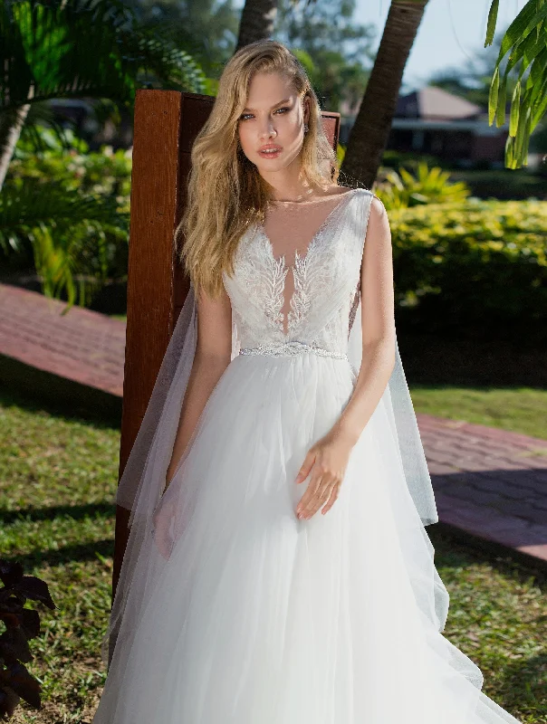 Sleeveless wedding dresses with a beaded beltSleeveless V-Neck Wedding Gown with Tulle Wings Sleeveless wedding dresses with a beaded beltSleeveless V-Neck Wedding Gown with Tulle Wings