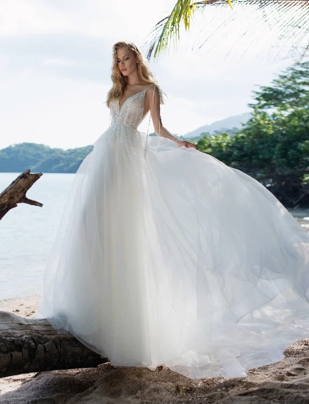 Sequined wedding dresses for a glamorous look​Spaghetti Strap A-Line Wedding Dress