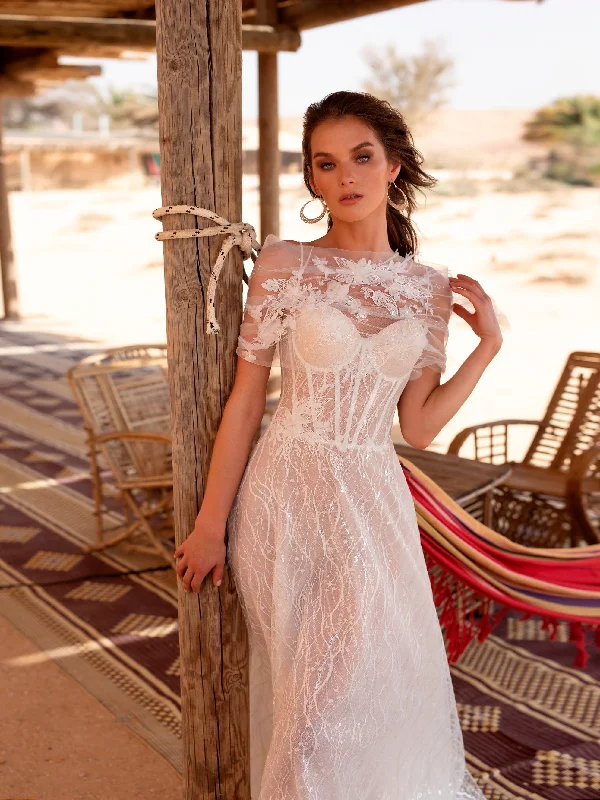 Embroidered wedding dresses with metallic threadsSpaghetti Strap Lace Wedding Dress with Bolero Embroidered wedding dresses with metallic threadsSpaghetti Strap Lace Wedding Dress with Bolero