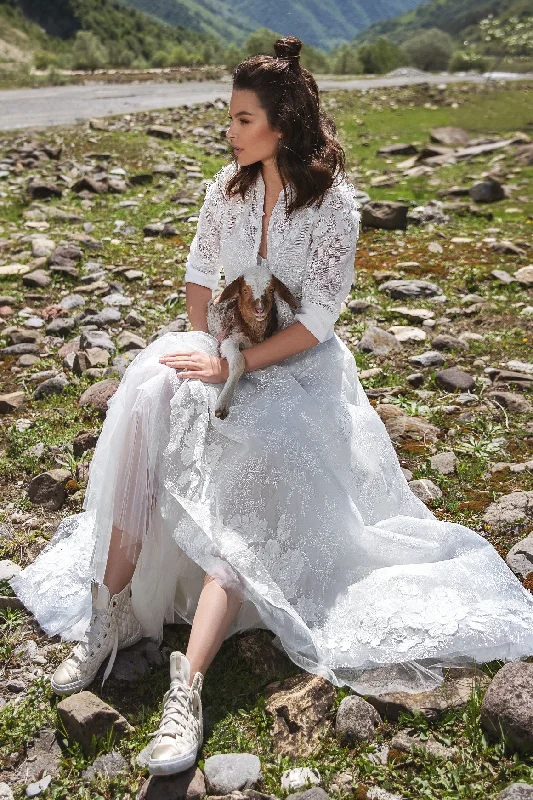 Two - piece wedding dresses with a crop topStrapless Sweetheart Midi Wedding Dress with Jacket Two - piece wedding dresses with a crop topStrapless Sweetheart Midi Wedding Dress with Jacket