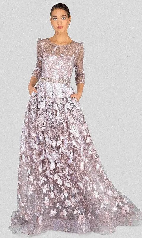Tea - length wedding guest dresses with polka dot patternsTerani Couture - 1913M9408 Quarter Sleeve Embroidered Sheer Ballgown Tea - length wedding guest dresses with polka dot patternsTerani Couture - 1913M9408 Quarter Sleeve Embroidered Sheer Ballgown