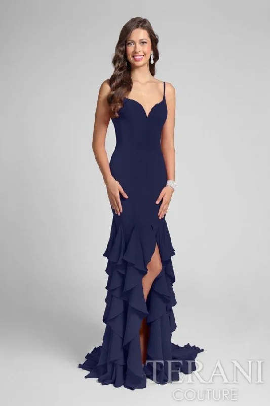 Bodycon dress with a ruffled trim​Terani Couture 1712P2445 Long Prom Dress